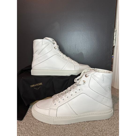 Zadig & Voltaire NEW High Flash White Size 10 With Dust Bag Zip High Top ZV1747 - Picture 3 of 15